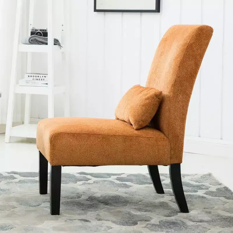 Fauteuil d'appoint moderne avec oreiller et revêtement en chenille, sans accoudoirs, avec pieds en bois massif, chaise confortable pour salon et chambre à coucher.