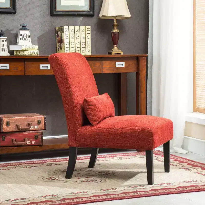 Fauteuil d'appoint moderne avec oreiller et revêtement en chenille, sans accoudoirs, avec pieds en bois massif, chaise confortable pour salon et chambre à coucher.