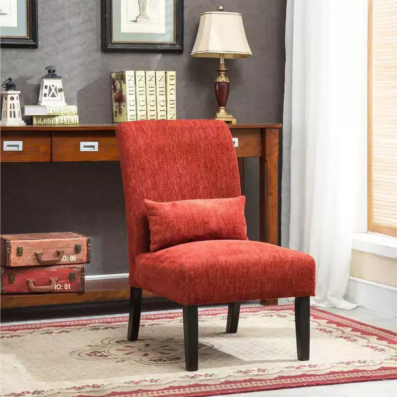 Fauteuil d'appoint moderne avec oreiller et revêtement en chenille, sans accoudoirs, avec pieds en bois massif, chaise confortable pour salon et chambre à coucher.
