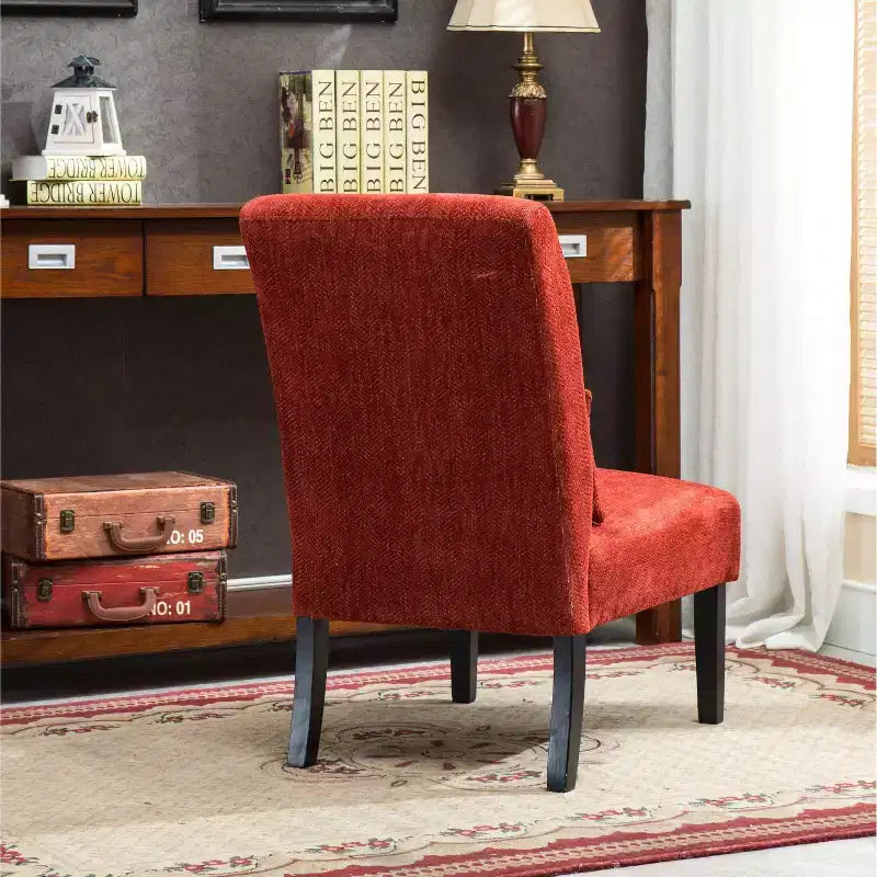 Fauteuil d'appoint moderne avec oreiller et revêtement en chenille, sans accoudoirs, avec pieds en bois massif, chaise confortable pour salon et chambre à coucher.