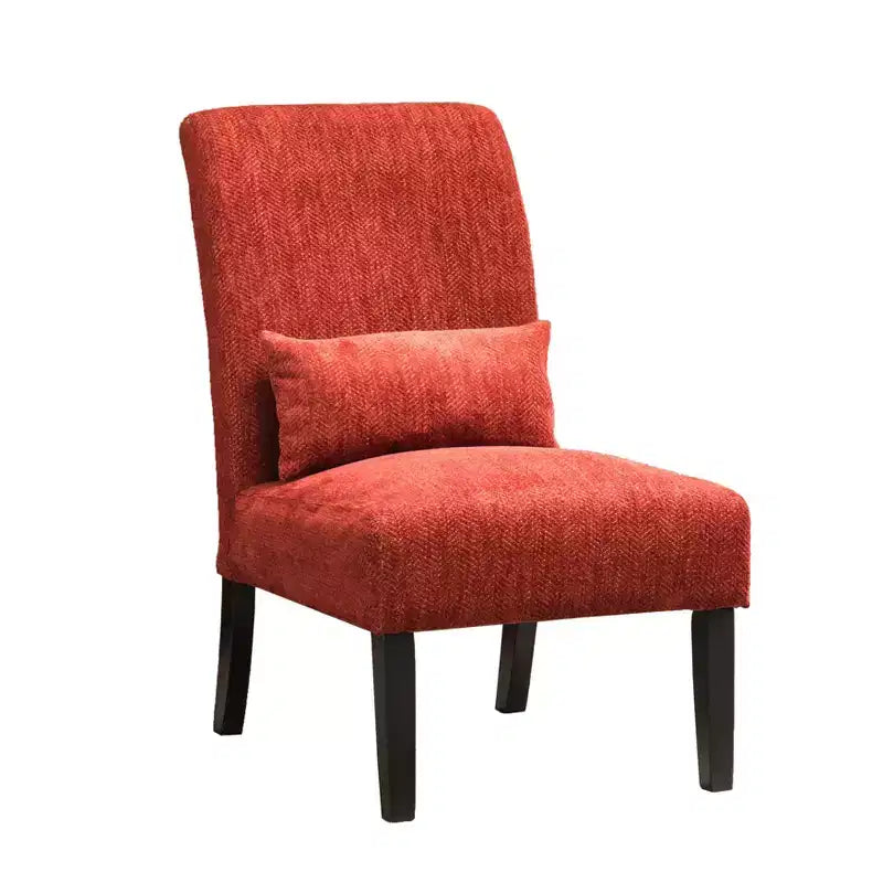 Fauteuil d'appoint moderne avec oreiller et revêtement en chenille, sans accoudoirs, avec pieds en bois massif, chaise confortable pour salon et chambre à coucher.