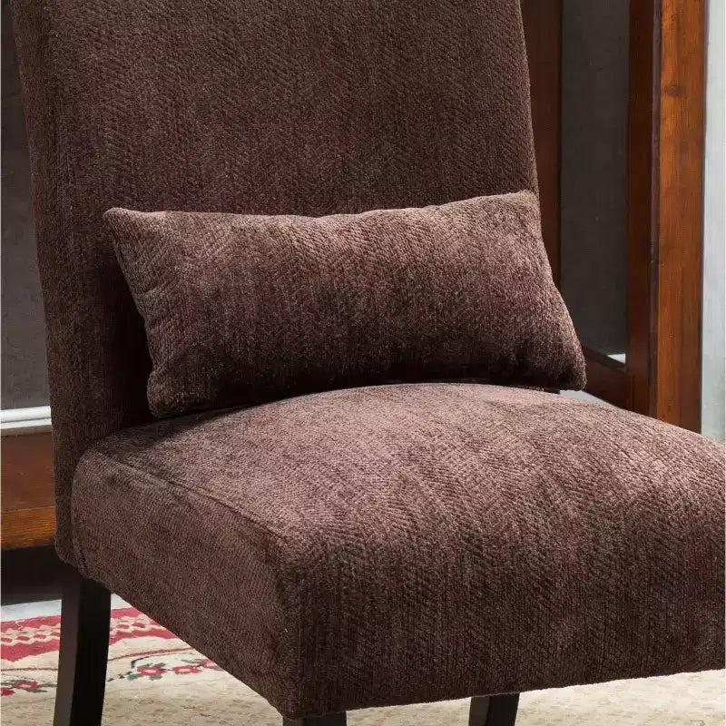 Fauteuil d'appoint moderne avec oreiller et revêtement en chenille, sans accoudoirs, avec pieds en bois massif, chaise confortable pour salon et chambre à coucher.