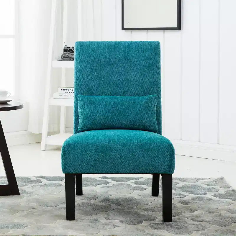 Fauteuil d'appoint moderne avec oreiller et revêtement en chenille, sans accoudoirs, avec pieds en bois massif, chaise confortable pour salon et chambre à coucher.