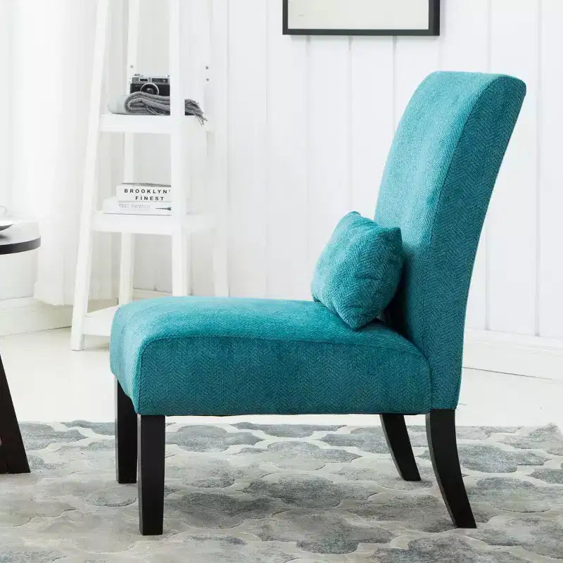 Fauteuil d'appoint moderne avec oreiller et revêtement en chenille, sans accoudoirs, avec pieds en bois massif, chaise confortable pour salon et chambre à coucher.