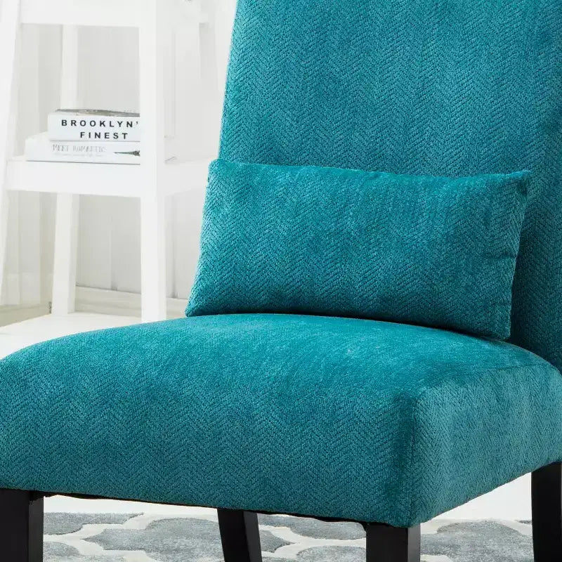 Fauteuil d'appoint moderne avec oreiller et revêtement en chenille, sans accoudoirs, avec pieds en bois massif, chaise confortable pour salon et chambre à coucher.