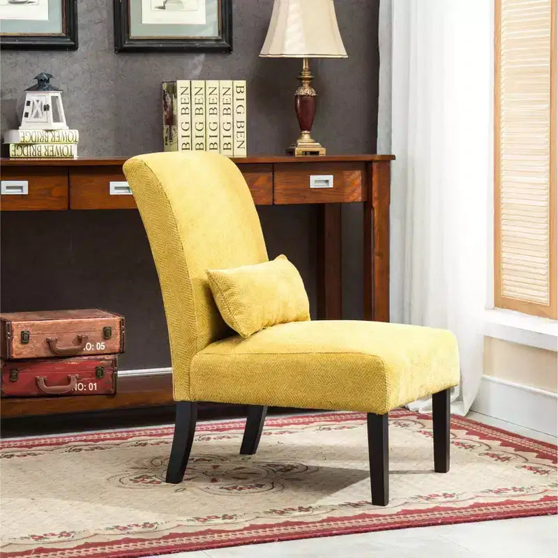 Fauteuil d'appoint moderne avec oreiller et revêtement en chenille, sans accoudoirs, avec pieds en bois massif, chaise confortable pour salon et chambre à coucher.