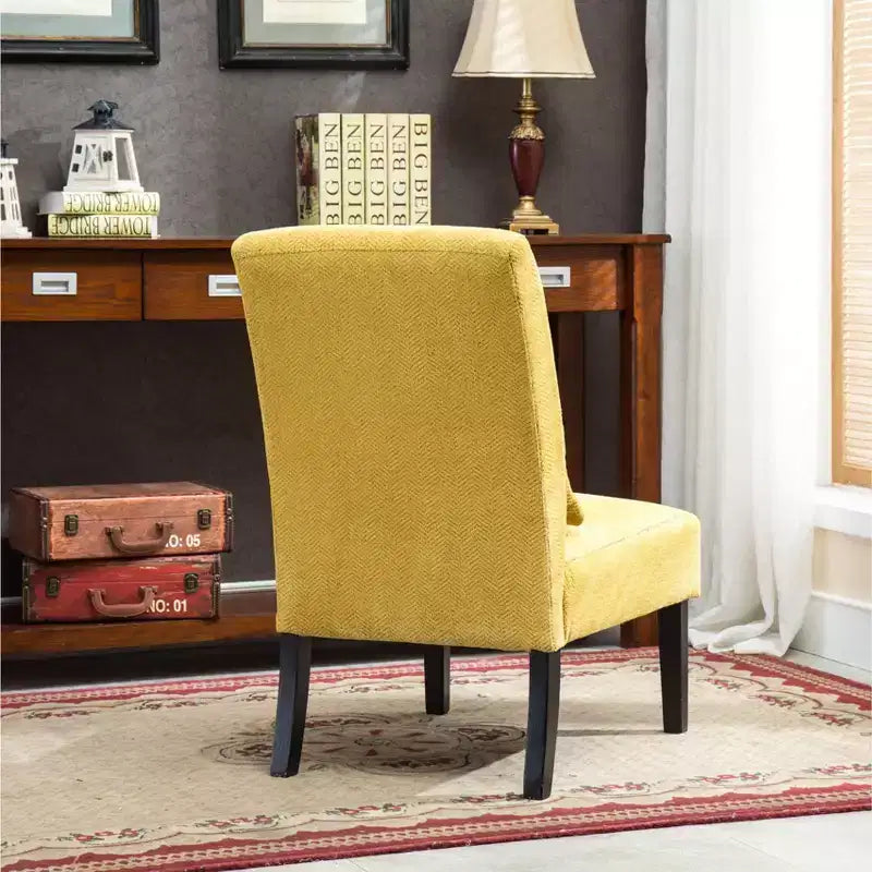 Fauteuil d'appoint moderne avec oreiller et revêtement en chenille, sans accoudoirs, avec pieds en bois massif, chaise confortable pour salon et chambre à coucher.