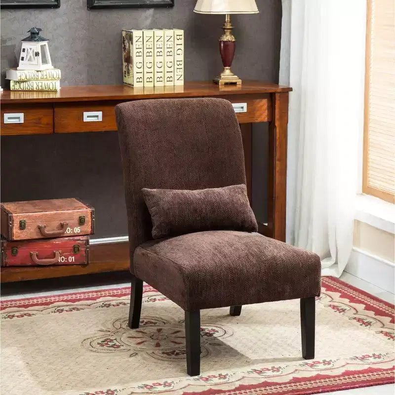 Fauteuil d'appoint moderne avec oreiller et revêtement en chenille, sans accoudoirs, avec pieds en bois massif, chaise confortable pour salon et chambre à coucher.