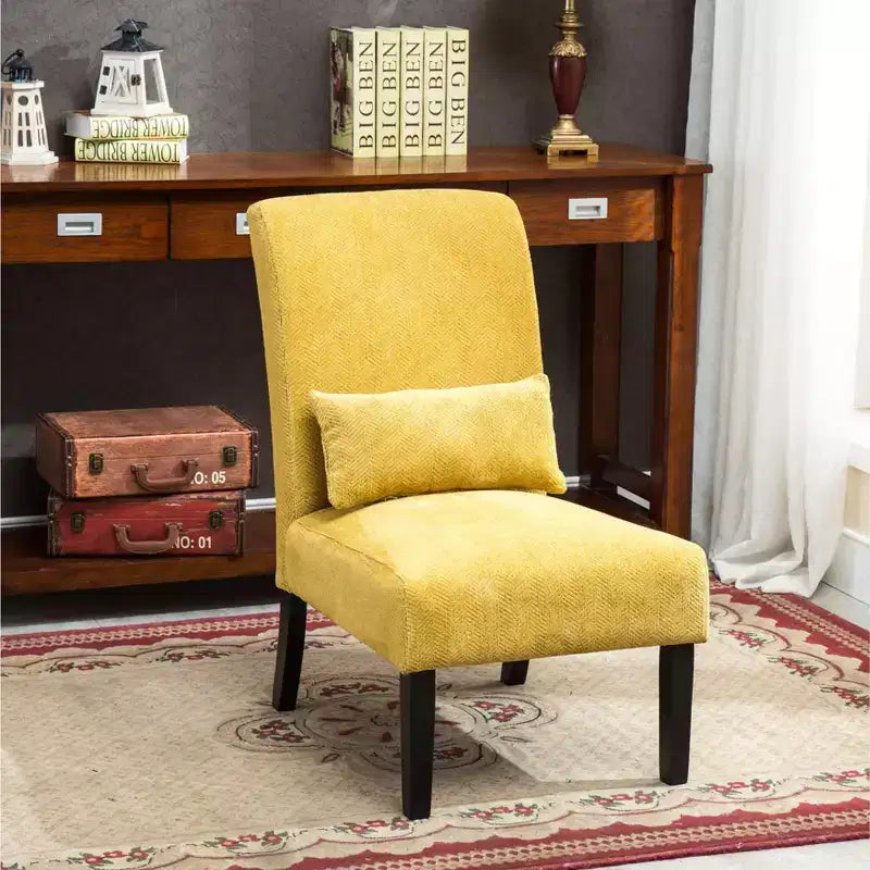 Fauteuil d'appoint moderne avec oreiller et revêtement en chenille, sans accoudoirs, avec pieds en bois massif, chaise confortable pour salon et chambre à coucher.