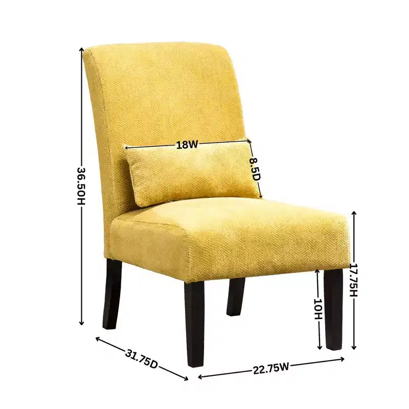 Fauteuil d'appoint moderne avec oreiller et revêtement en chenille, sans accoudoirs, avec pieds en bois massif, chaise confortable pour salon et chambre à coucher.