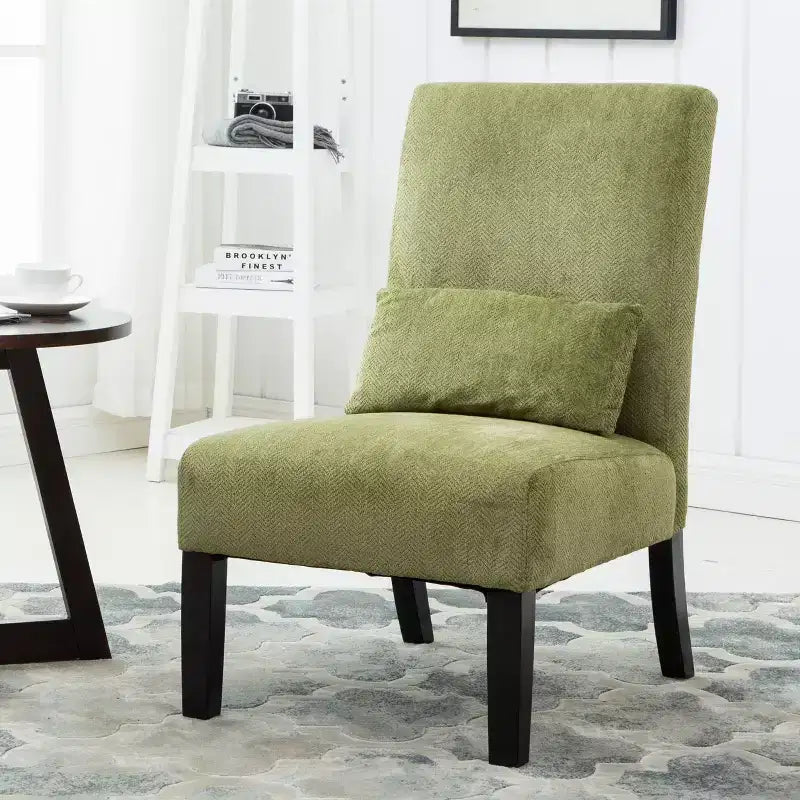 Fauteuil d'appoint moderne avec oreiller et revêtement en chenille, sans accoudoirs, avec pieds en bois massif, chaise confortable pour salon et chambre à coucher.