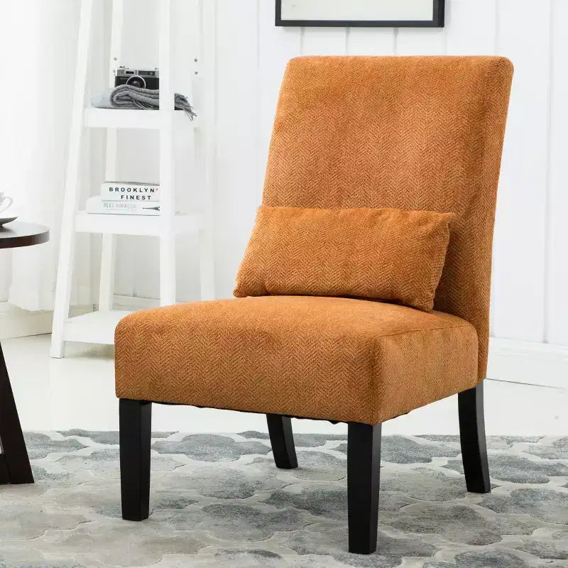 Fauteuil d'appoint moderne avec oreiller et revêtement en chenille, sans accoudoirs, avec pieds en bois massif, chaise confortable pour salon et chambre à coucher.