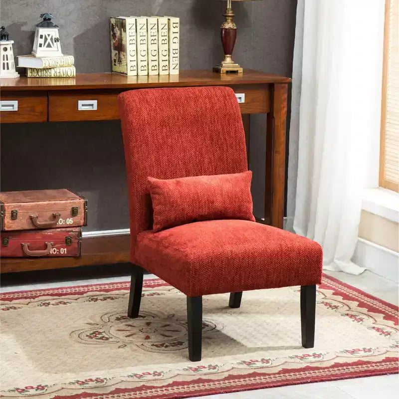 Fauteuil d'appoint moderne avec oreiller et revêtement en chenille, sans accoudoirs, avec pieds en bois massif, chaise confortable pour salon et chambre à coucher.