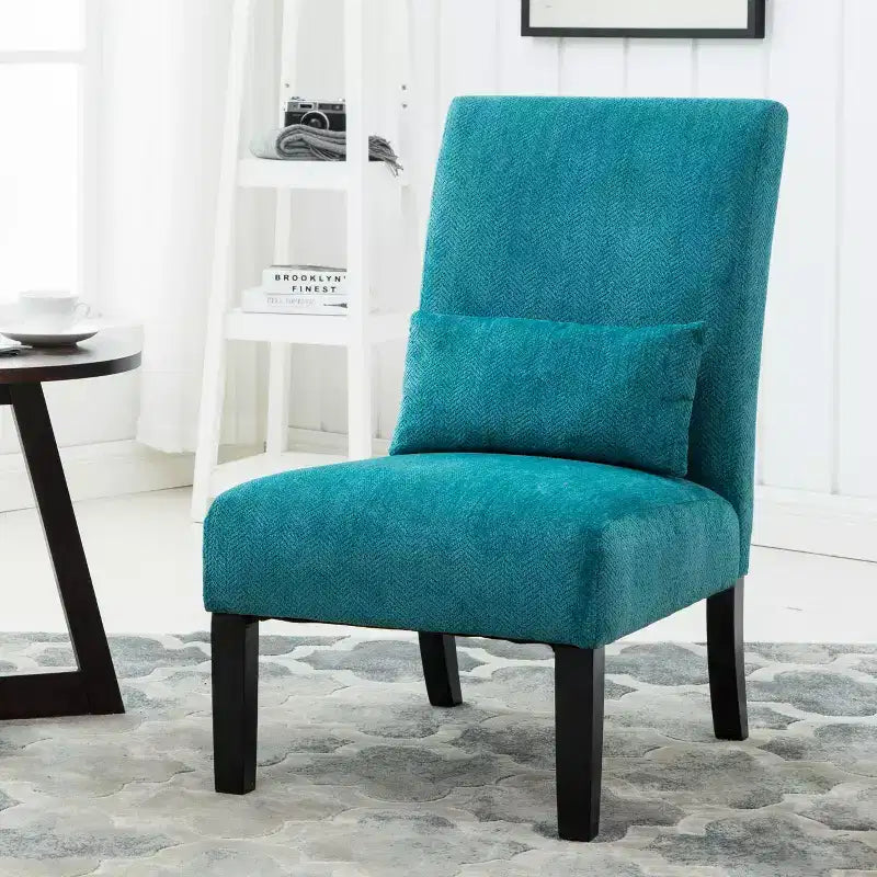 TUYOHW Modern Accent Chair with Pillow & Chenille Upholstered Lounge Armless Chair with Solid Wood Legs Comfy Chair for Living Room Bedroom