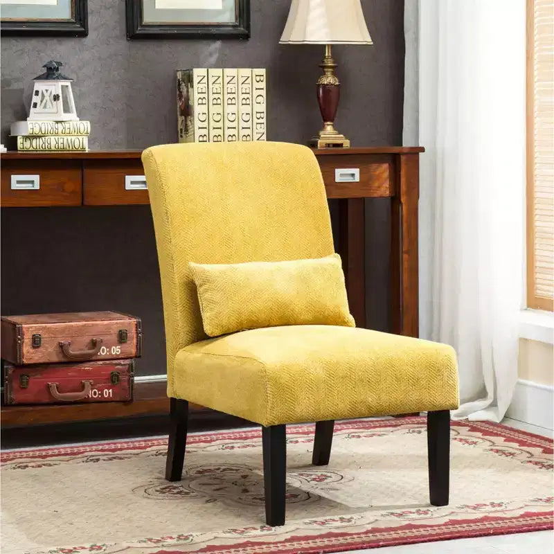 Fauteuil d'appoint moderne avec oreiller et revêtement en chenille, sans accoudoirs, avec pieds en bois massif, chaise confortable pour salon et chambre à coucher.