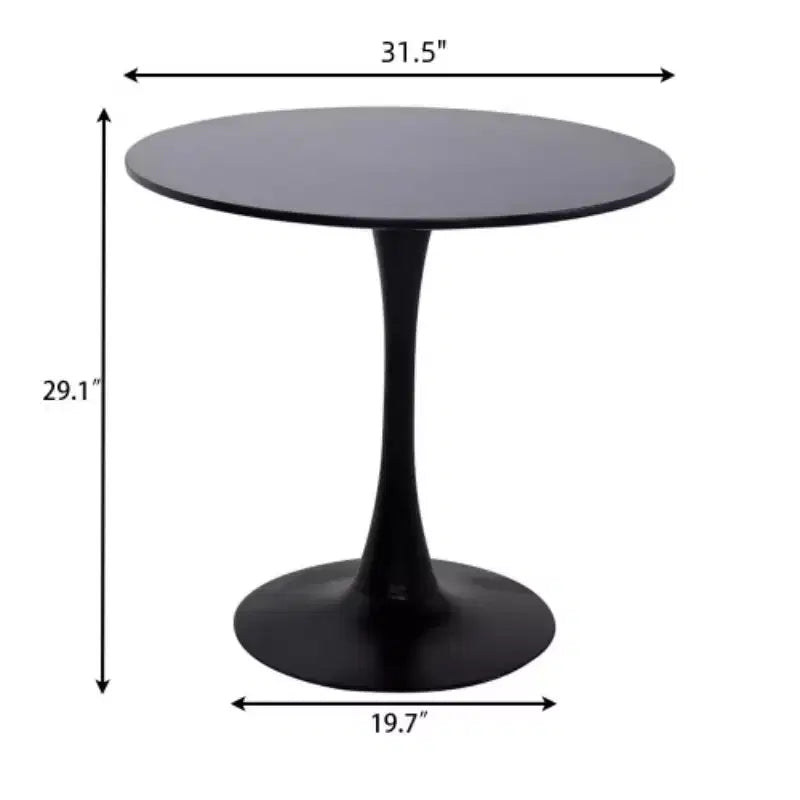Table à manger ronde moderne Table d'appoint Plateau en MDF Piètement en acier Table basse de cuisine Salon Bureau Noir 31.5*19.7*29.1