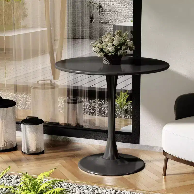 Table à manger ronde moderne Table d'appoint Plateau en MDF Piètement en acier Table basse de cuisine Salon Bureau Noir 31.5*19.7*29.1