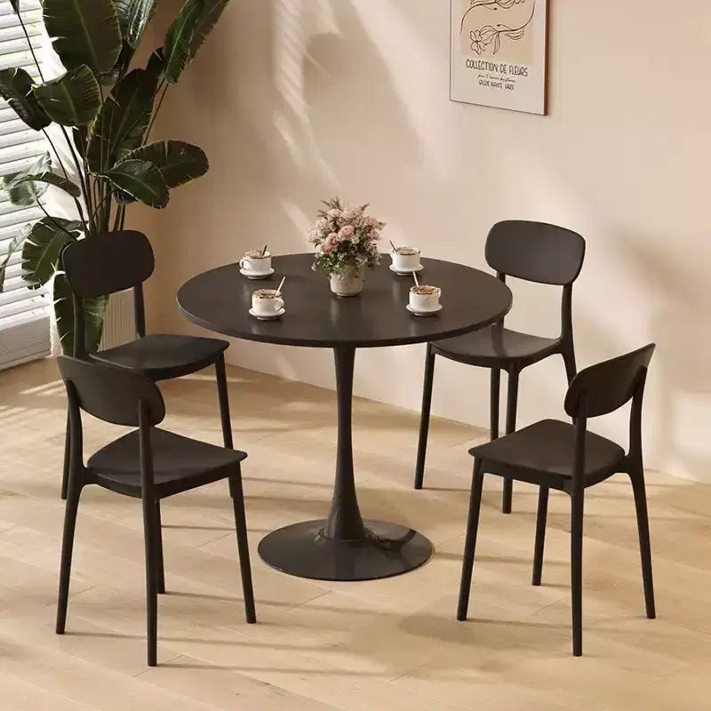 Table à manger ronde moderne Table d'appoint Plateau en MDF Piètement en acier Table basse de cuisine Salon Bureau Noir 31.5*19.7*29.1