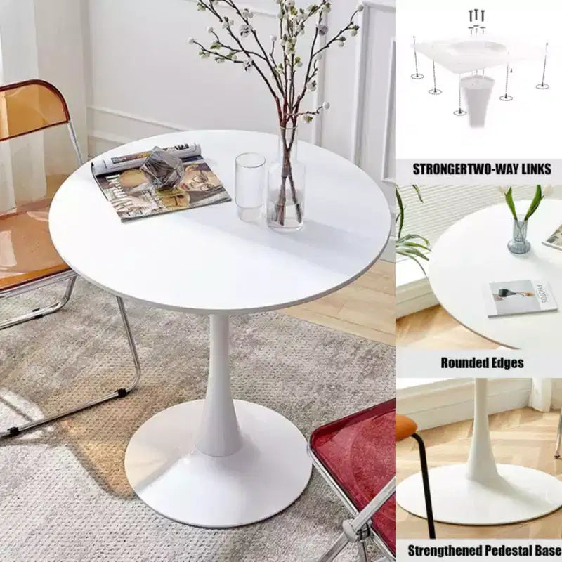 Table à manger ronde moderne Table d'appoint en MDF Piètement en acier Table basse de cuisine Salon Bureau Blanc 23,6*19,7*29,1