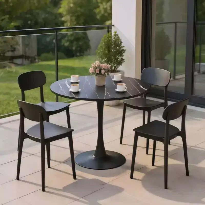 Table à manger ronde Table d'appoint Table de cuisine moderne Plateau en MDF Piètement en acier pour salon, bureau Noir marbre 23,6*19,7*29,1