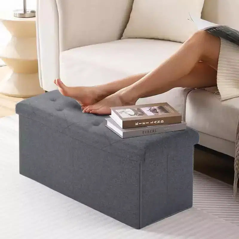 Banc de rangement pliant, Pouf repose-pieds, Banc de bout de lit, Coffre de rangement, avec couvercle rabattable, pour salon, chambre à coucher, entrée, gris