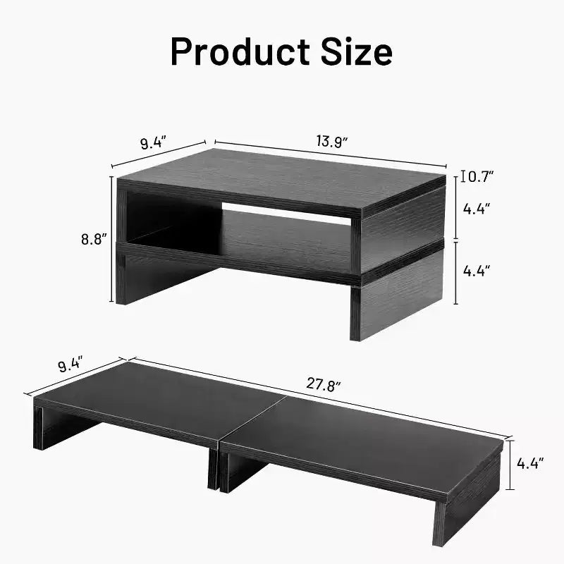 Rehausseur d'écran DualTier, support d'ordinateur réglable en longueur avec étagère de rangement, organiseur de bureau ergonomique pour ordinateur portable