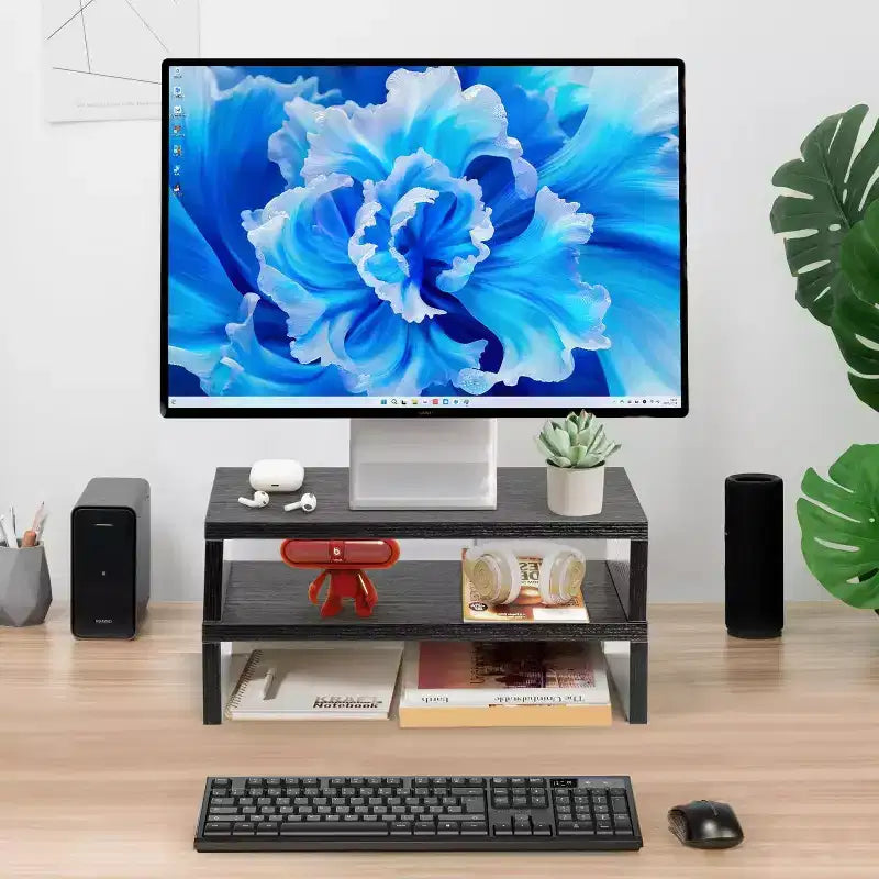 Rehausseur d'écran DualTier, support d'ordinateur réglable en longueur avec étagère de rangement, organiseur de bureau ergonomique pour ordinateur portable