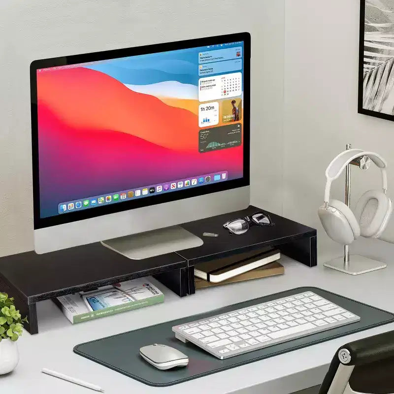 Rehausseur d'écran DualTier, support d'ordinateur réglable en longueur avec étagère de rangement, organiseur de bureau ergonomique pour ordinateur portable