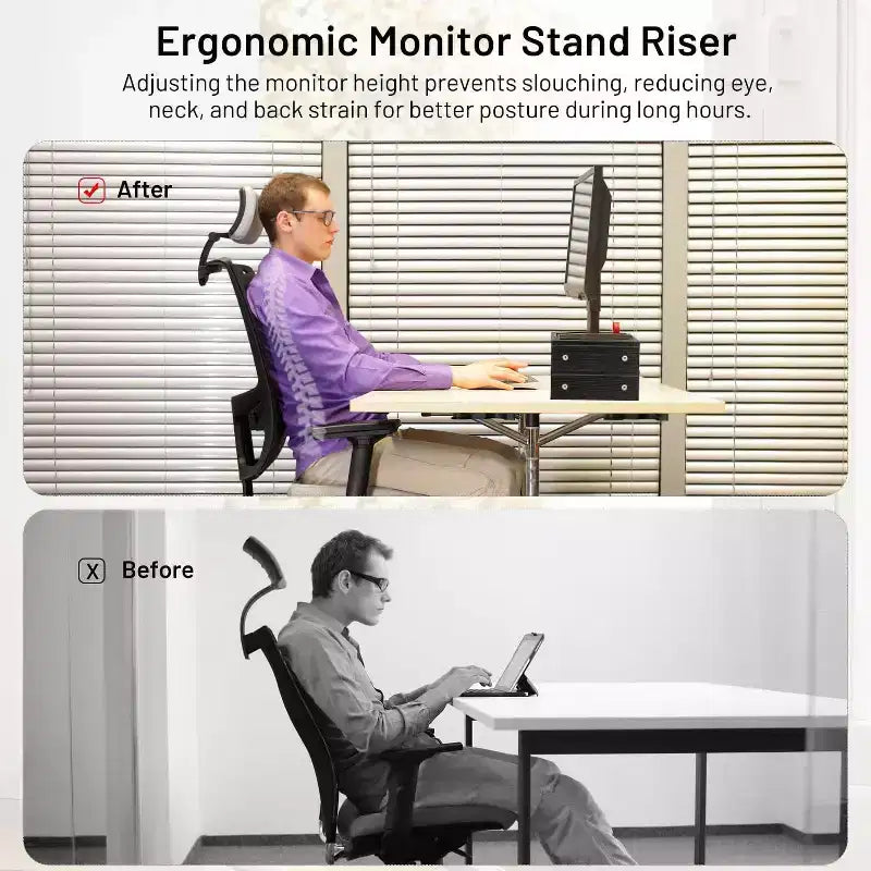 Rehausseur d'écran DualTier, support d'ordinateur réglable en longueur avec étagère de rangement, organiseur de bureau ergonomique pour ordinateur portable