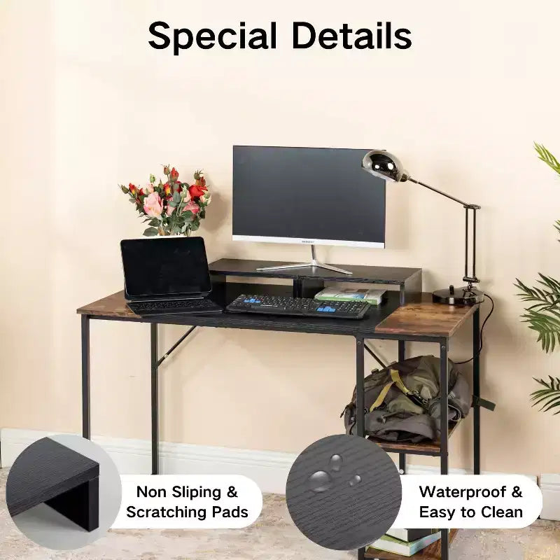 Rehausseur d'écran DualTier, support d'ordinateur réglable en longueur avec étagère de rangement, organiseur de bureau ergonomique pour ordinateur portable