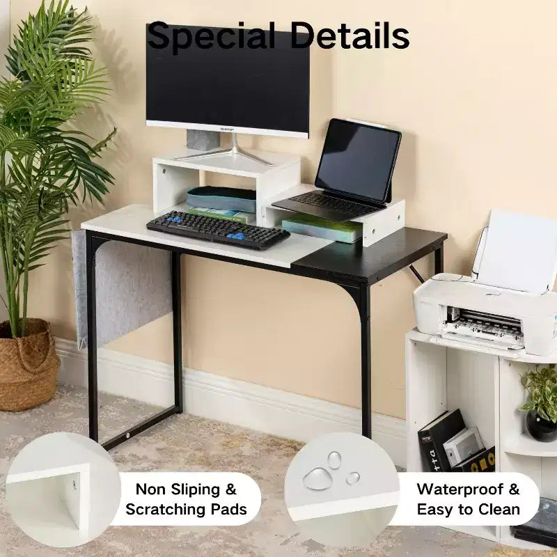 Support d'écran double niveau Ergonomique avec étagère de rangement Organiseur de bureau pour ordinateur portable, PC et fournitures de bureau