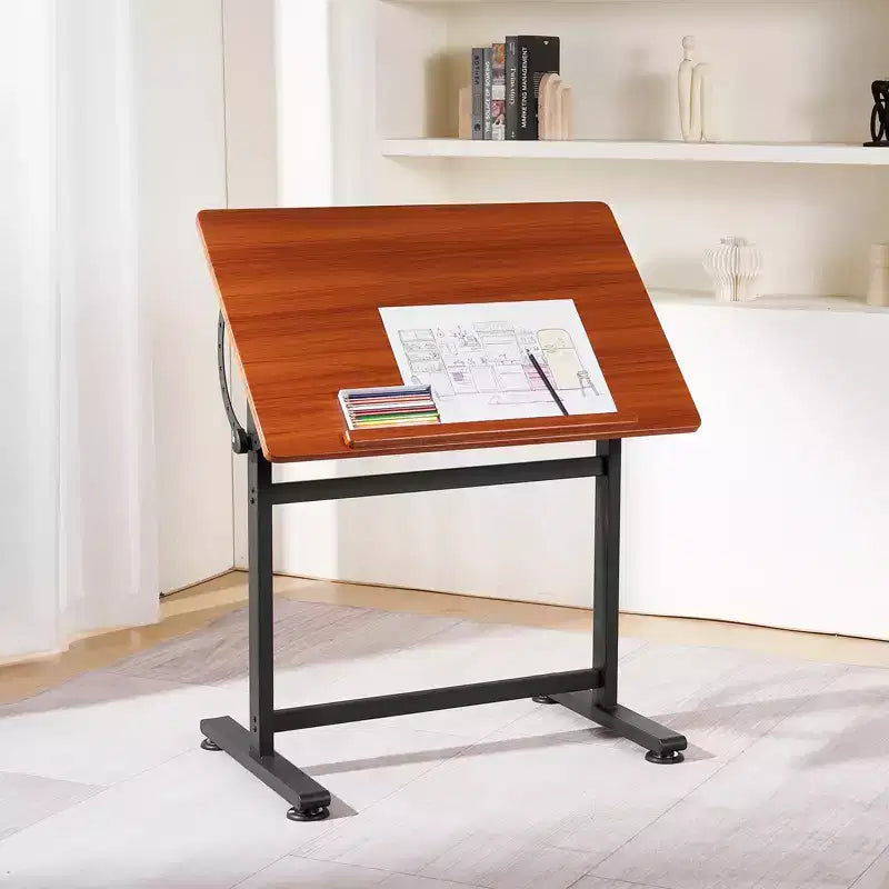 Table à Dessin Réglable 090 Pupitre Inclinable Portable pour Artistes avec Cadre en H Noir et Plateau Marron Noir&Marron