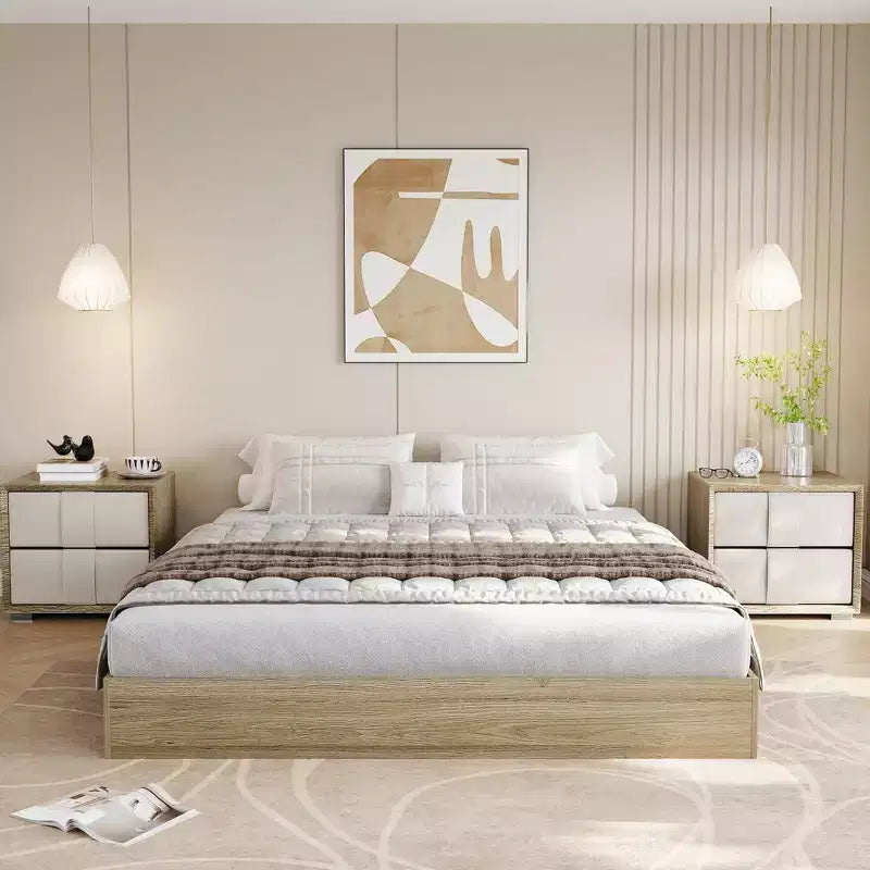 Cadre de lit plateforme, lit en bois avec sommier à lattes et sans besoin de sommier tapissier, assemblage facile, cadre de lit minimaliste sans tête de lit