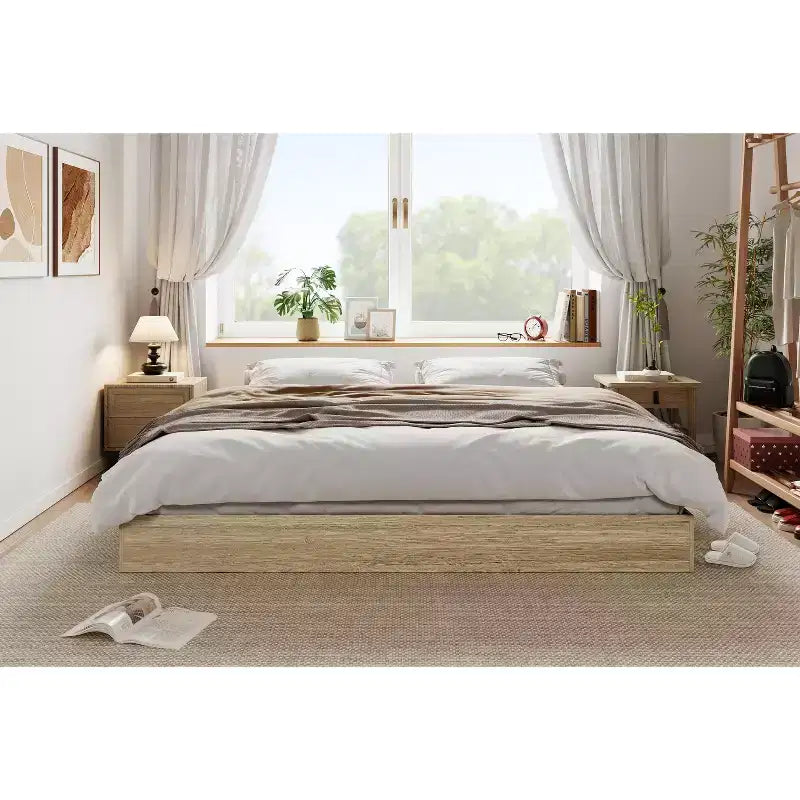 Cadre de lit plateforme, lit en bois avec sommier à lattes et sans besoin de sommier tapissier, assemblage facile, cadre de lit minimaliste sans tête de lit