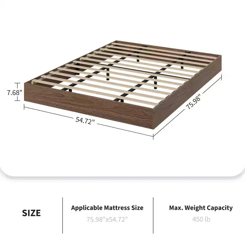 Cadre de lit plateforme, lit en bois avec sommier à lattes et sans besoin de sommier tapissier, assemblage facile, cadre de lit minimaliste sans tête de lit