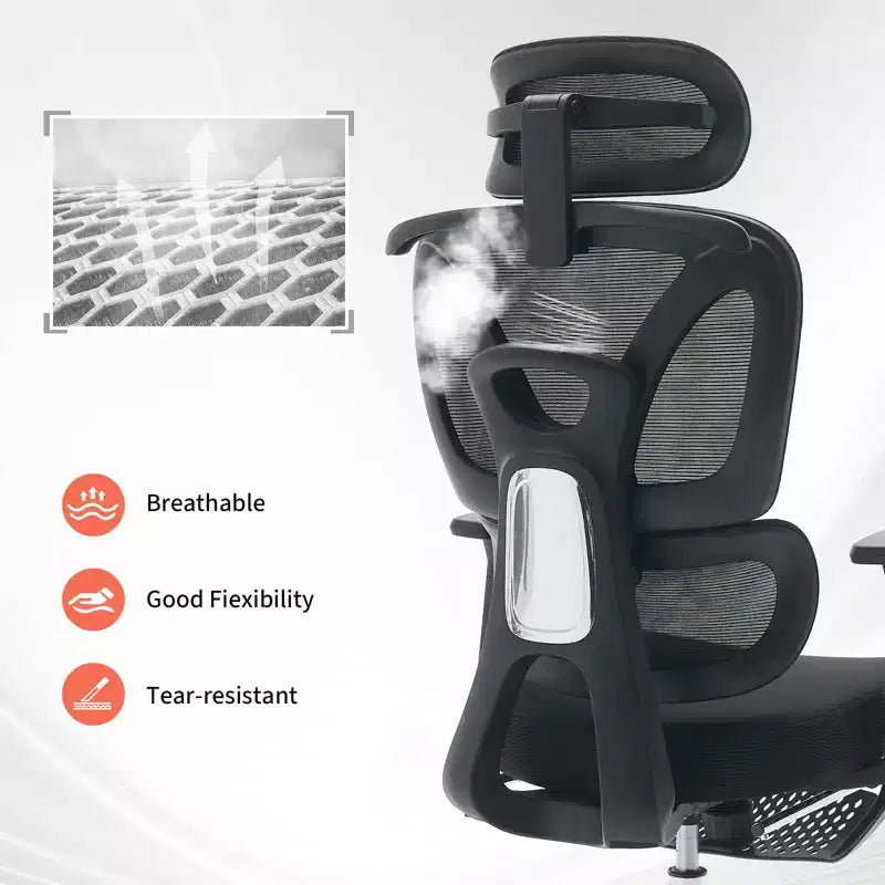 Chaise de bureau ergonomique en maille, soutien lombaire réglable, maille respirante, chaise d'ordinateur pivotante, pour bureau à domicile