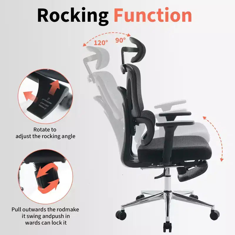 Chaise de bureau ergonomique en maille, soutien lombaire réglable, maille respirante, chaise d'ordinateur pivotante, pour bureau à domicile