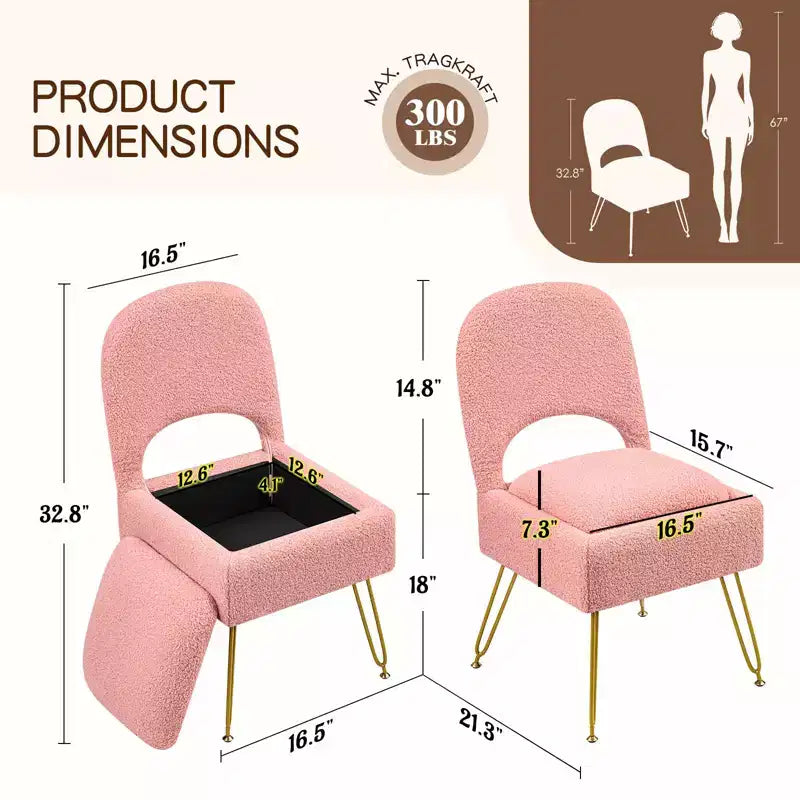 Chaise de coiffeuse avec rangementChaise de maquillage avec rangement et dossier rabattable