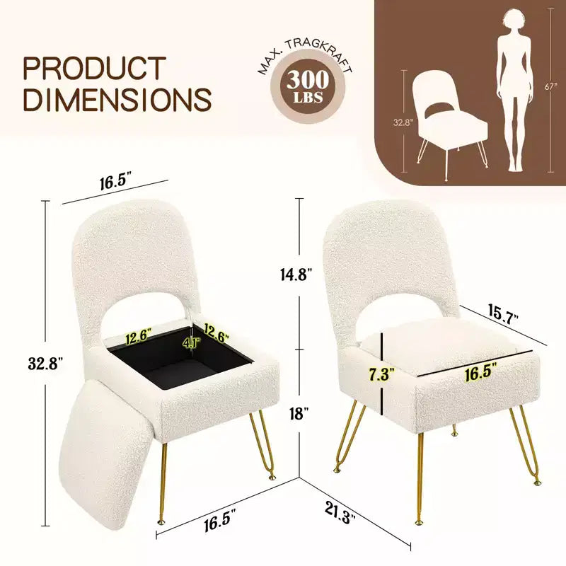 Chaise de coiffeuse avec rangementChaise de maquillage avec rangement et dossier rabattable