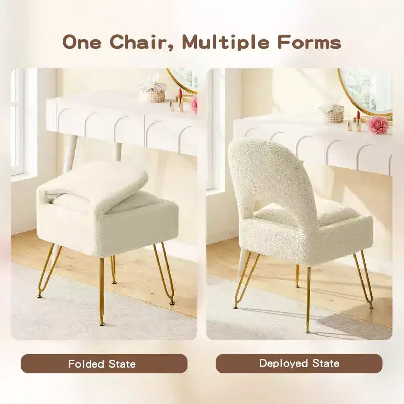 Chaise de coiffeuse avec rangementChaise de maquillage avec rangement et dossier rabattable
