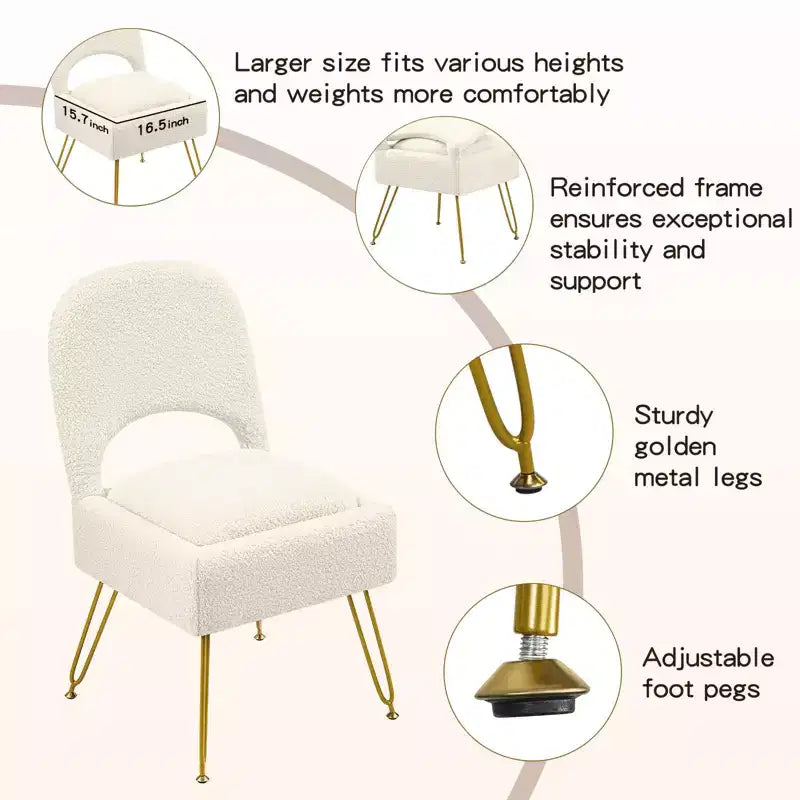 Chaise de coiffeuse avec rangementChaise de maquillage avec rangement et dossier rabattable