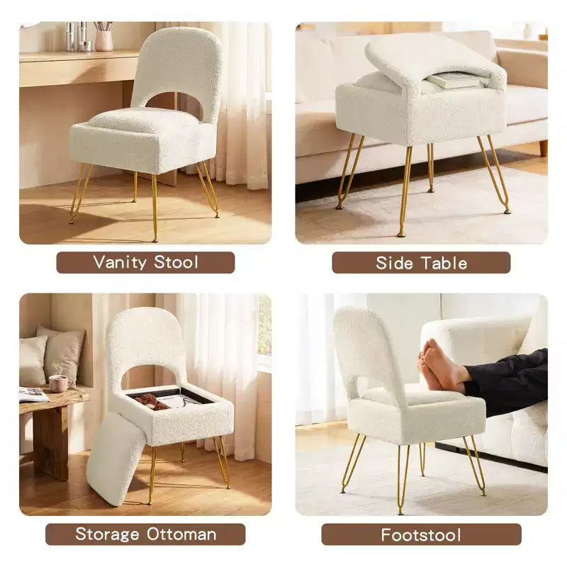 Chaise de coiffeuse avec rangementChaise de maquillage avec rangement et dossier rabattable