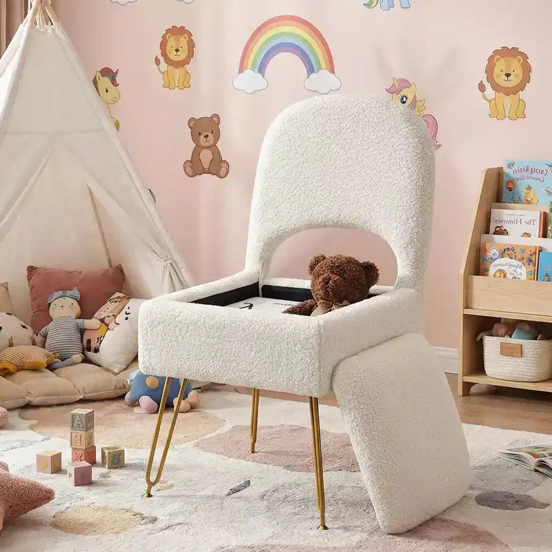 Chaise de coiffeuse avec rangementChaise de maquillage avec rangement et dossier rabattable