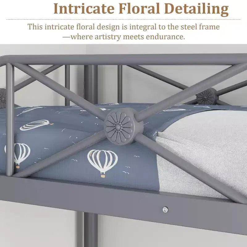 Lit mezzanine en métal robuste, taille simple, cadre moderne en acier avec rampes de sécurité, peu encombrant pour chambre et école