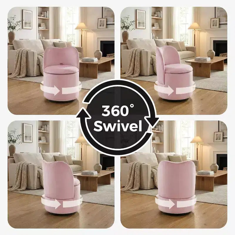 Chaise de vanité pivotante avec rangement, Tabouret de maquillage rond rembourré Chaise d'appoint avec dossier, Siège doux et rembourré pour chambre à coucher, salon