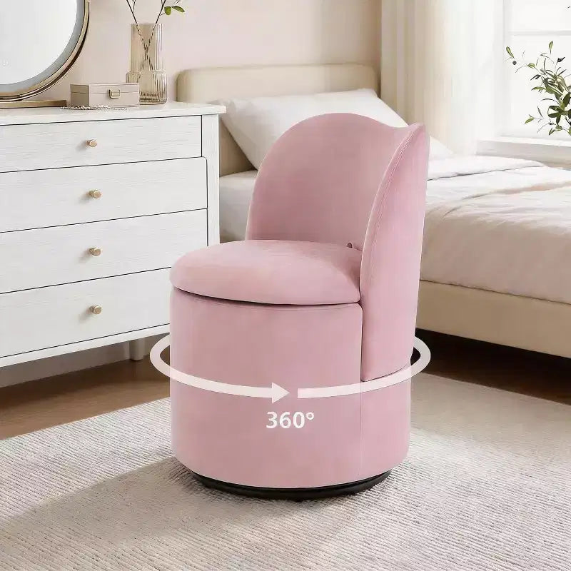 Chaise de vanité pivotante avec rangement, Tabouret de maquillage rond rembourré Chaise d'appoint avec dossier, Siège doux et rembourré pour chambre à coucher, salon