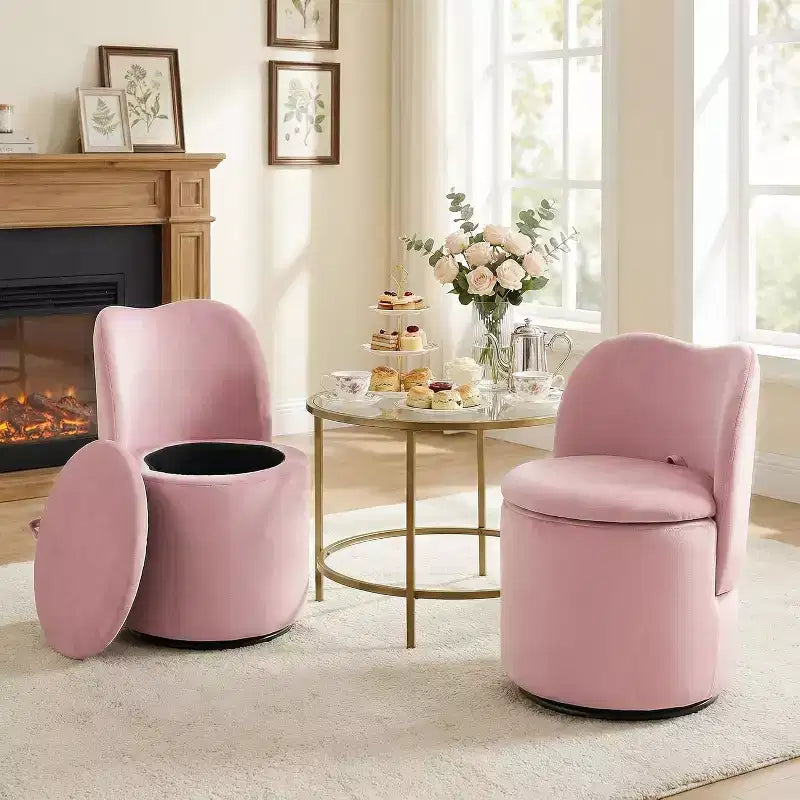 Chaise de vanité pivotante avec rangement, Tabouret de maquillage rond rembourré Chaise d'appoint avec dossier, Siège doux et rembourré pour chambre à coucher, salon
