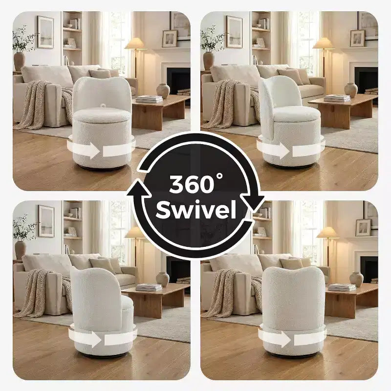 Chaise de vanité pivotante avec rangement, Tabouret de maquillage rond rembourré Chaise d'appoint avec dossier, Siège doux et rembourré pour chambre à coucher, salon
