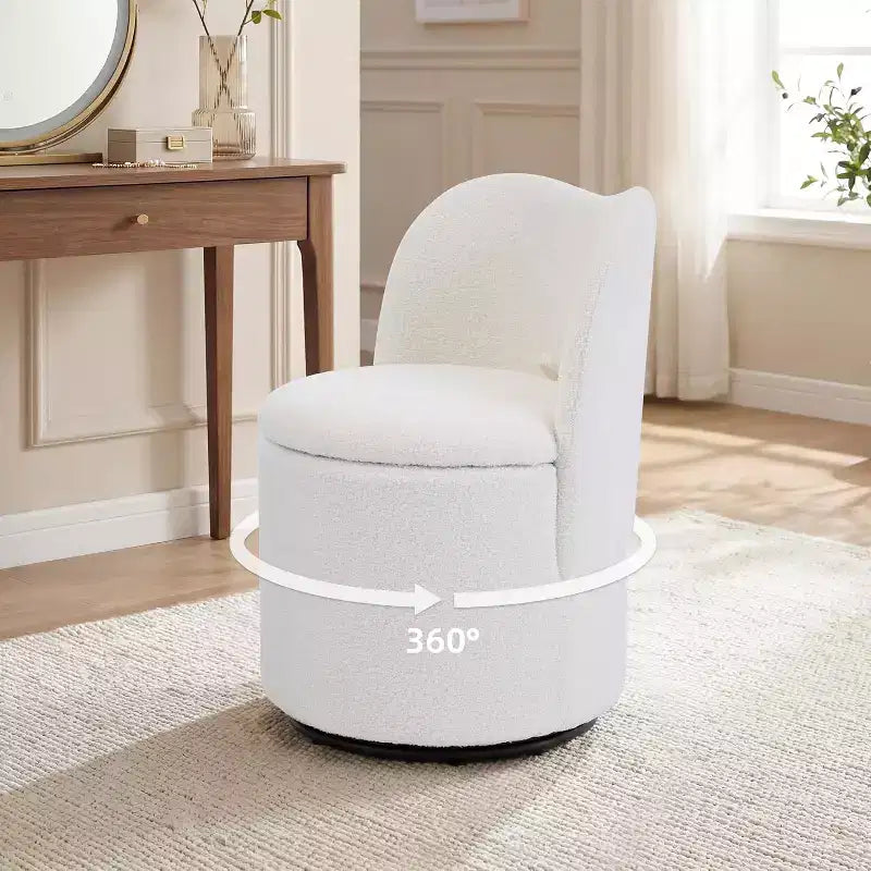 Chaise de vanité pivotante avec rangement, Tabouret de maquillage rond rembourré Chaise d'appoint avec dossier, Siège doux et rembourré pour chambre à coucher, salon