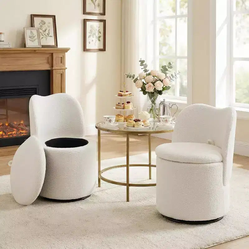 Chaise de vanité pivotante avec rangement, Tabouret de maquillage rond rembourré Chaise d'appoint avec dossier, Siège doux et rembourré pour chambre à coucher, salon